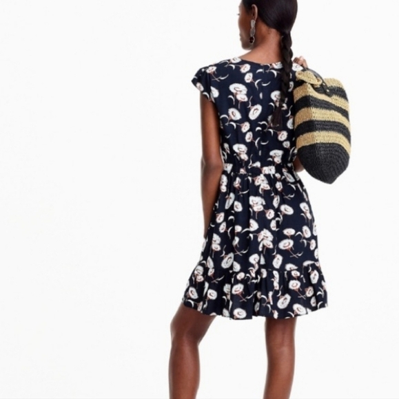 J. Crew Navy Floral Faux Wrap Mini Dress - Picture 2 of 16